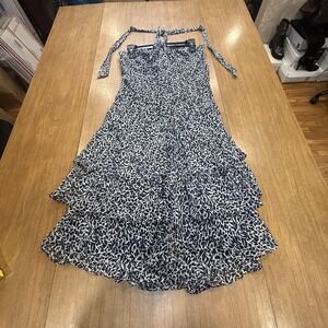 Ann Taylor Dress Womens 6 Blue Geometric Halter Ruffle Fit & Flare Midi Sundress